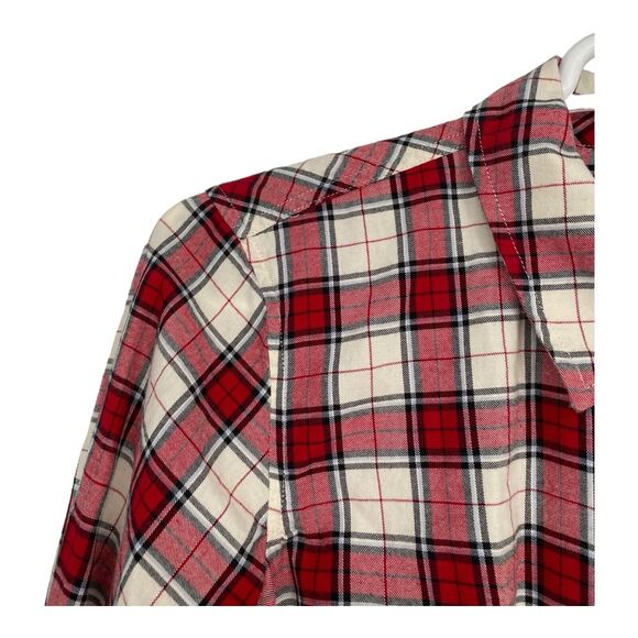 Talbots Red & White Plaid Button Shirt Shimmer Holiday Ruffle Trim Size 1X - Picture 4 of 8
